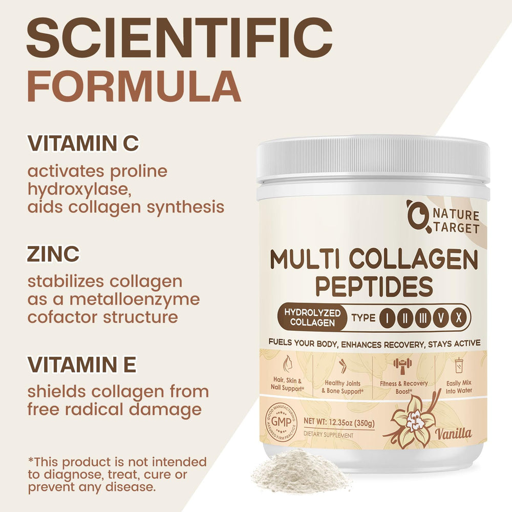 Non-GMO, gluten-free label on collagen powder packaging