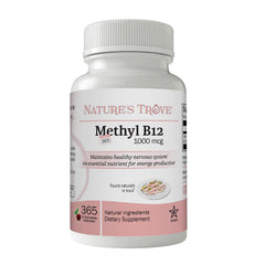 Bottle of Nature's Trove Vitamin B12 Methylcobalamin 1000 mcg Cherry Flavor Chewables 365-count