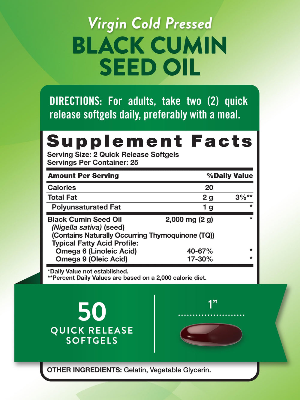 Close-up of black cumin seed oil softgel capsules