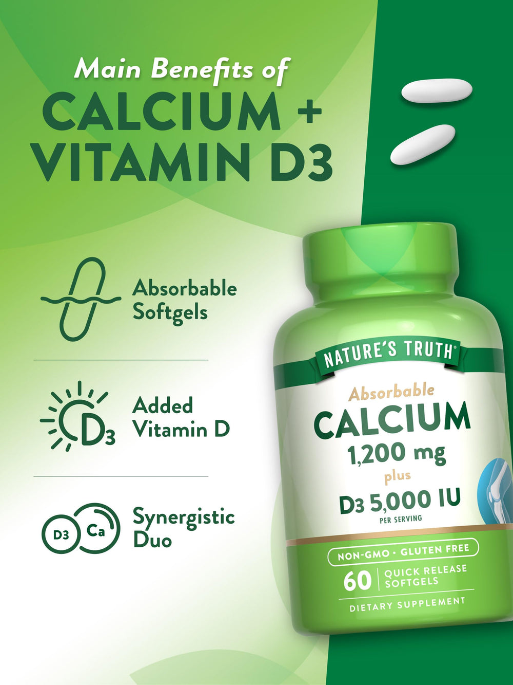 Two Nature's Truth calcium and vitamin D3 bottles in a pack (inside view)