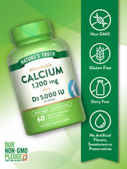 Bottle label showing 1200 mg calcium and 5000 IU vitamin D3