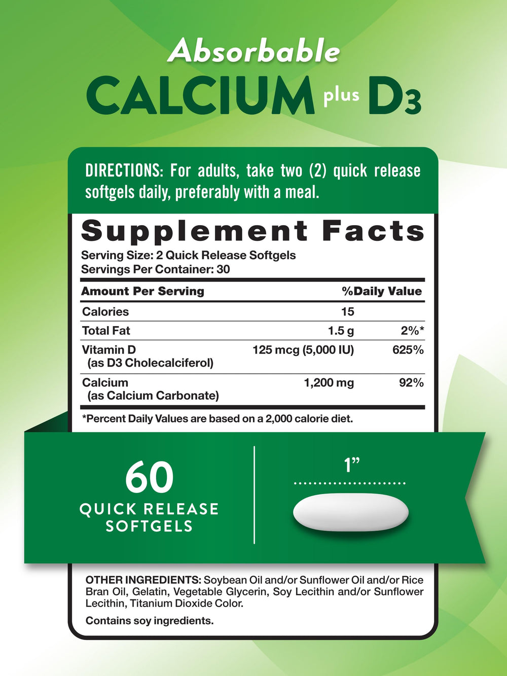 Close-up of Nature's Truth calcium 1200mg vitamin D3 softgels