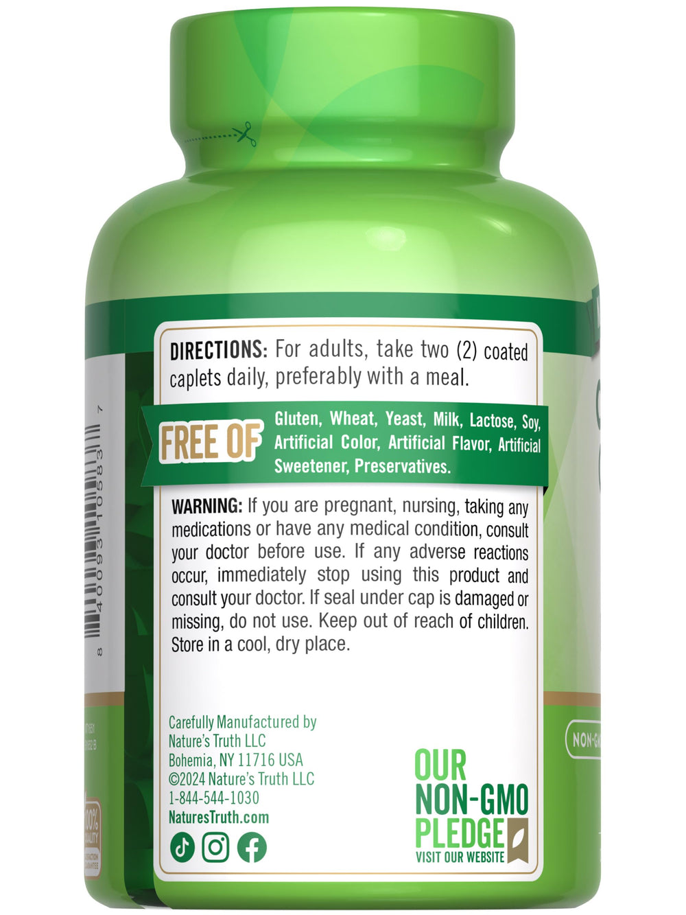 Product shot emphasizing vegetarian formula and non-GMO claim