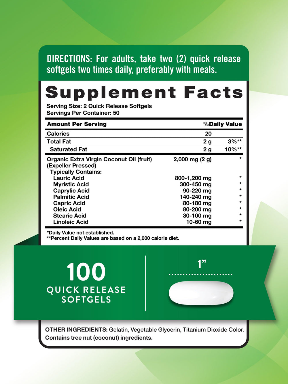 Bottle of Nature's Truth Coconut Oil Supplement with 100 softgels