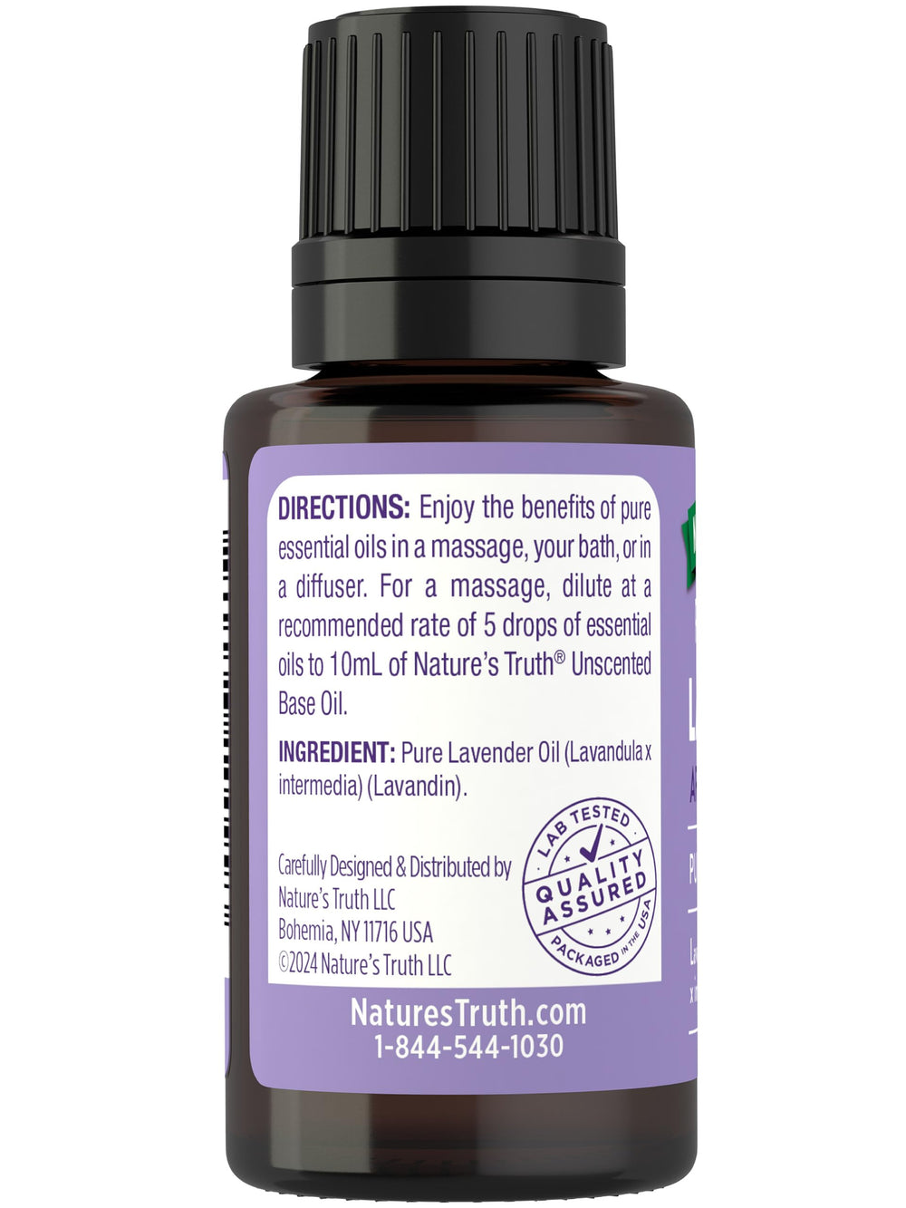 Nature's Truth brand lavender essential oil bottle and packaging