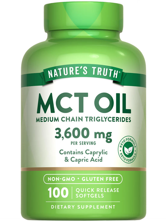 Bottle of Nature's Truth MCT Oil Pills with 100 softgels
