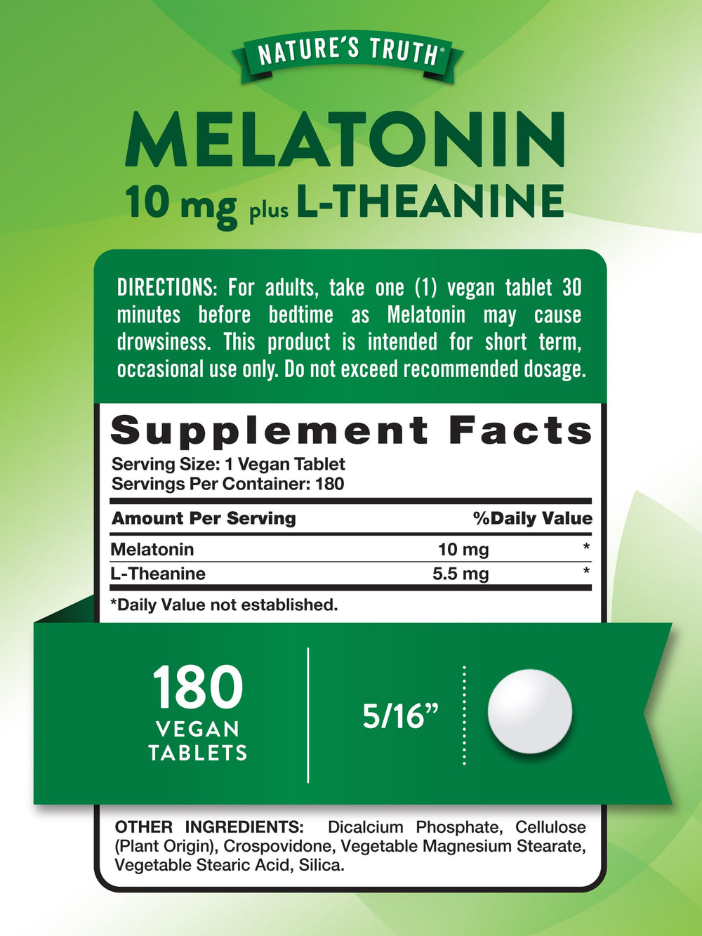 Close-up of ingredients on Nature's Truth Melatonin label