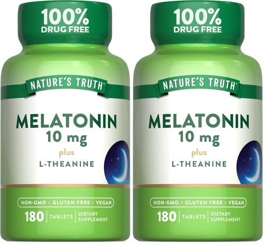 Nature's Truth Melatonin 10 mg with L-Theanine bottle – front view