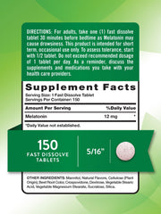 Product label showing 12 mg melatonin and berry flavor