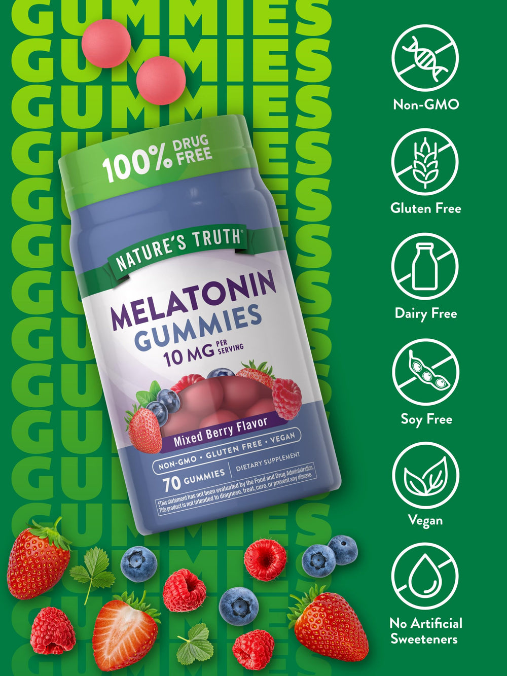 Front view of Nature's Truth Melatonin 10mg Gummies bottle