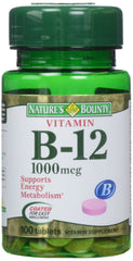 Front view of Nature's Bounty Vitamin B-12 1000 mcg tablets bottle