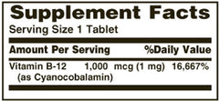 Side view of Nature's Bounty Vitamin B-12 1000 mcg tablets bottle