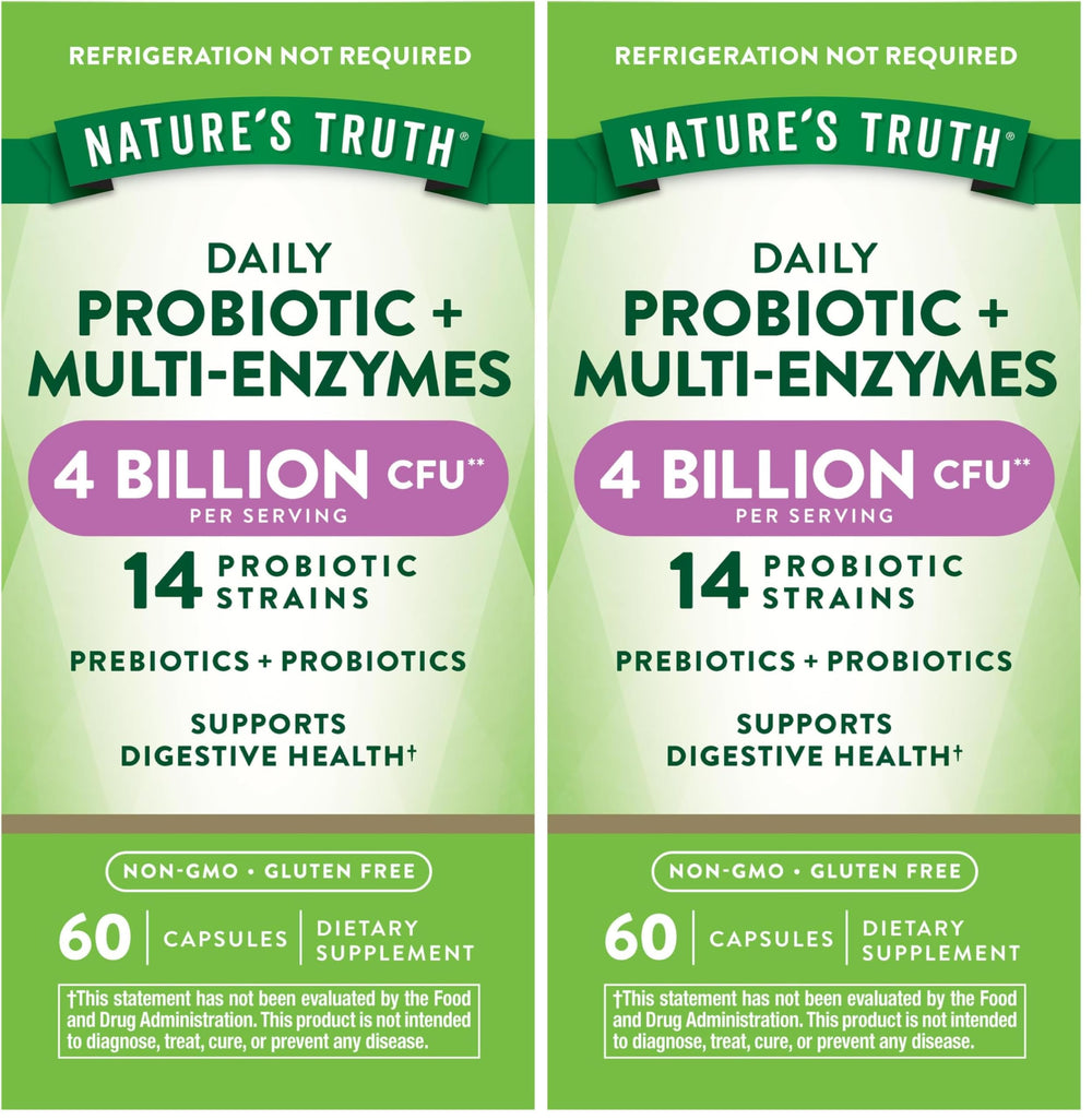 Nature's Truth Probiotics with Enzymes bottle front showing 60 capsules (Pack of 2)