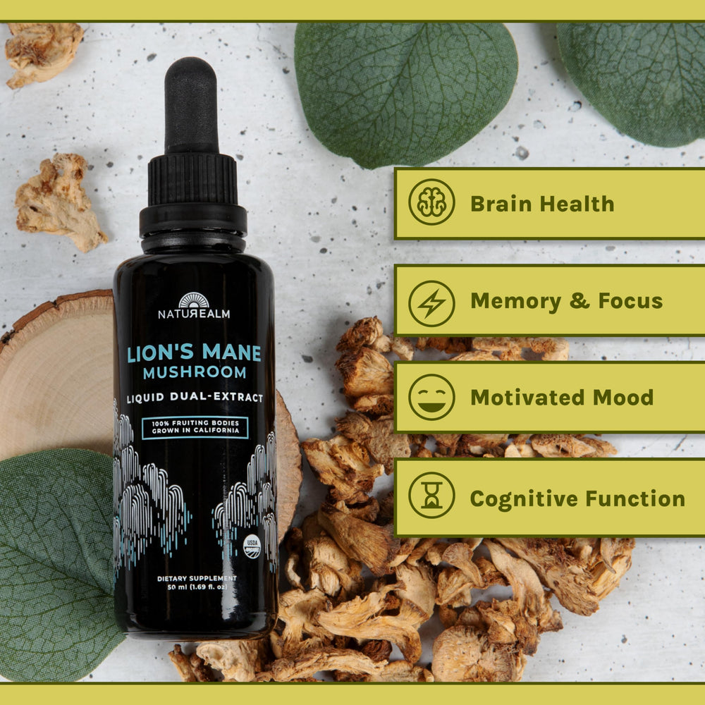 Organic fruiting bodies used in Naturealm Lion's Mane tincture