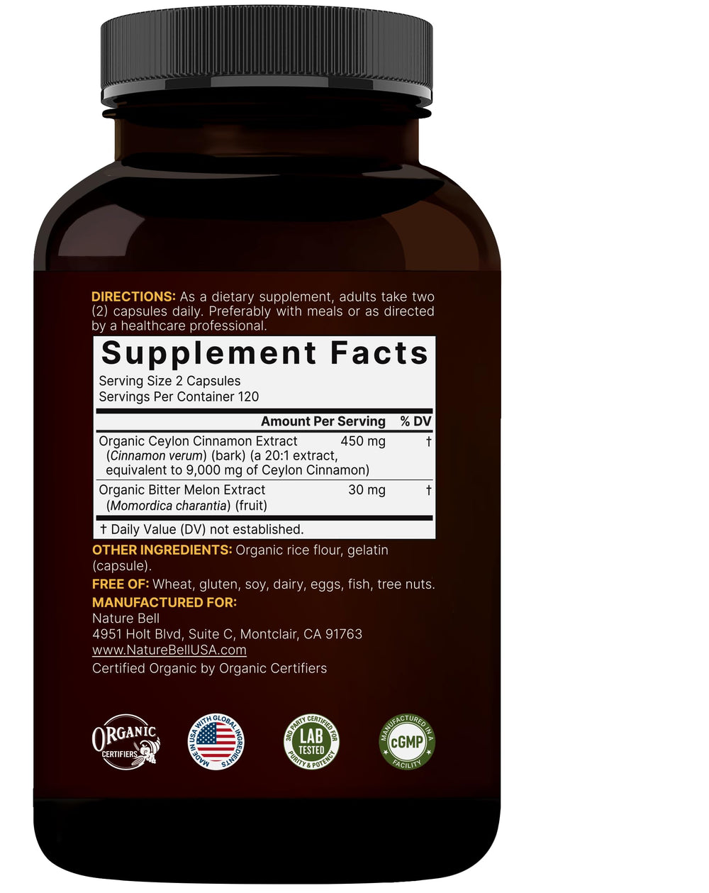 Non-GMO and gluten-free certification icons on the label