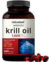 NatureBell Antarctic Krill Oil 1000mg bottle with 240 softgels (hero image)