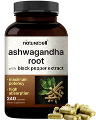 NatureBell Ashwagandha with Black Pepper bottle - 240 capsules