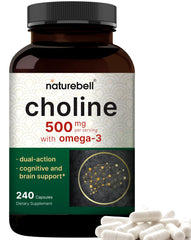 NatureBell Choline 500mg with Omega-3 bottle on kitchen counter