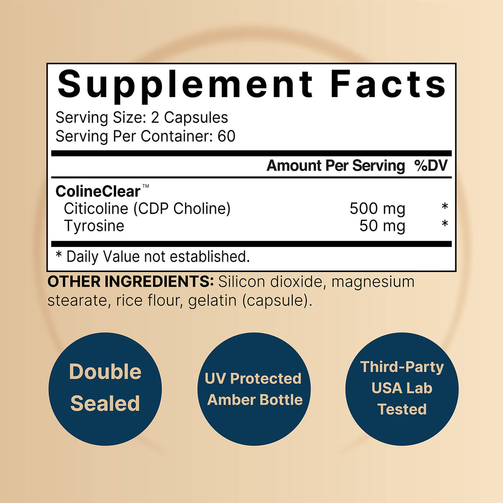 Close-up of tasteless citicoline capsules