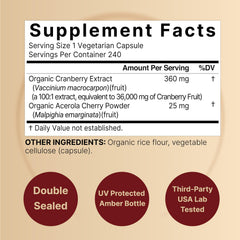 Cranberry extract 100:1 with acerola in vegetarian capsules