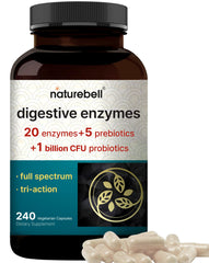 Front view of NatureBell Digestive Enzymes bottle with 240 veggie capsules