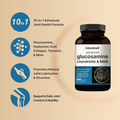 Close-up of NatureBell glucosamine, chondroitin and MSM capsules