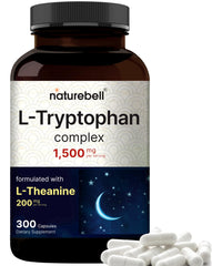 NatureBell L-Tryptophan 1300mg + L-Theanine 200mg bottle and capsules