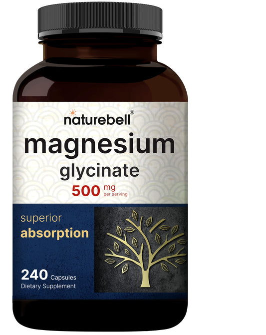 NatureBell Magnesium Glycinate 500mg capsules bottle - 240 count (hero image)