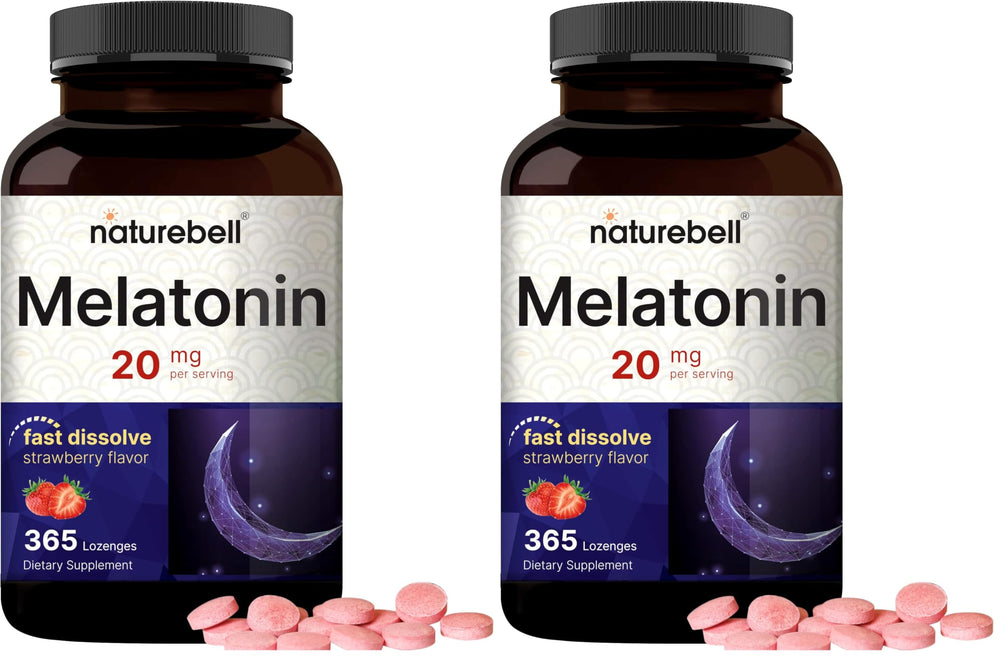 NatureBell Melatonin 20mg strawberry-flavored chewable lozenges, 365-count per bottle, pack of 2