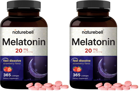 NatureBell Melatonin 20mg strawberry-flavored chewable lozenges, 365-count per bottle, pack of 2