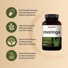 Serving size two capsules showing 800 mg moringa extract