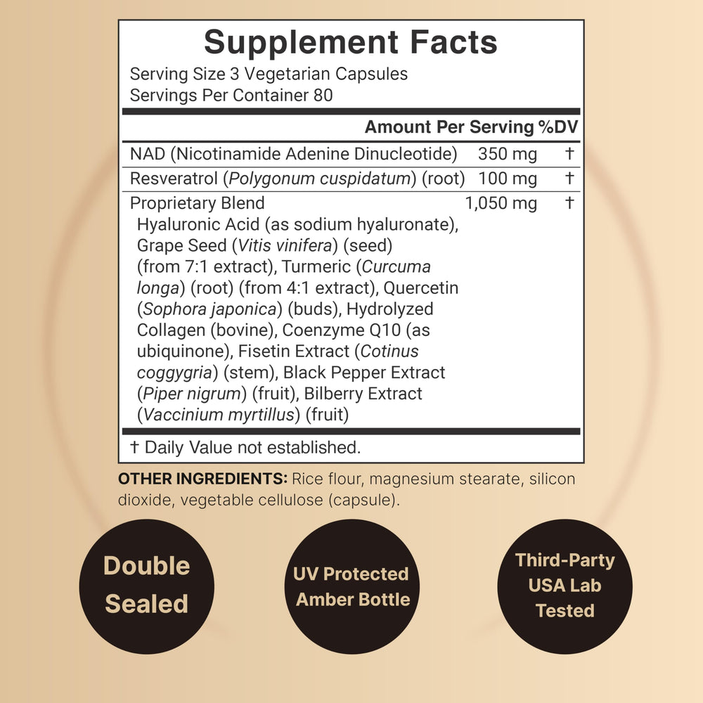 Bottle of NatureBell NAD+ 240 vegetarian capsules