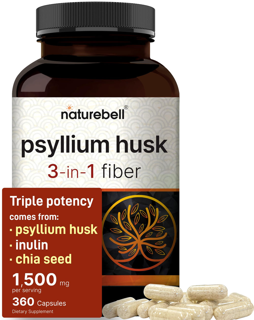 NatureBell Psyllium Husk Fiber bottle front view