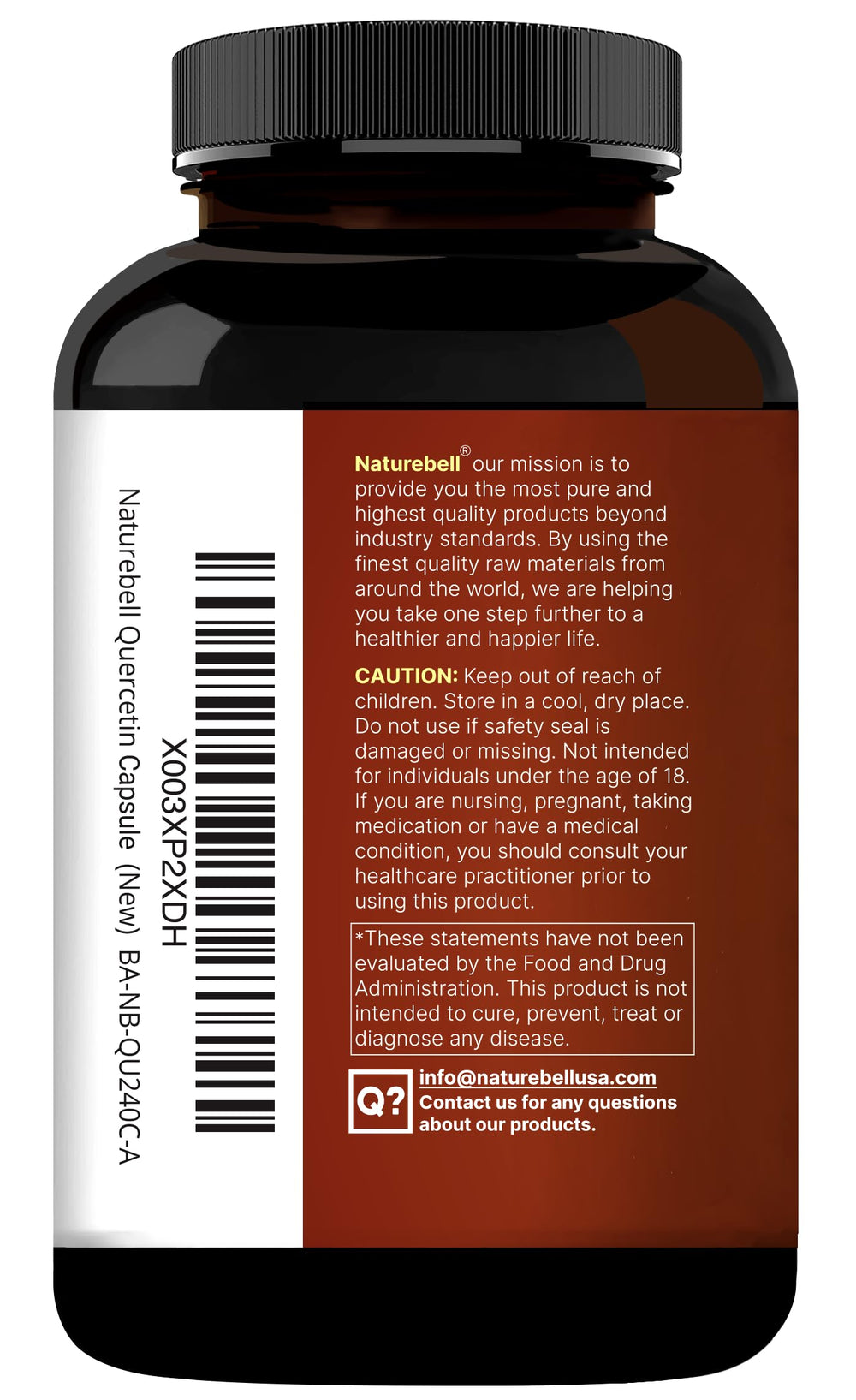 Overview of NatureBell Quercetin 1000mg bottle with 4-month supply