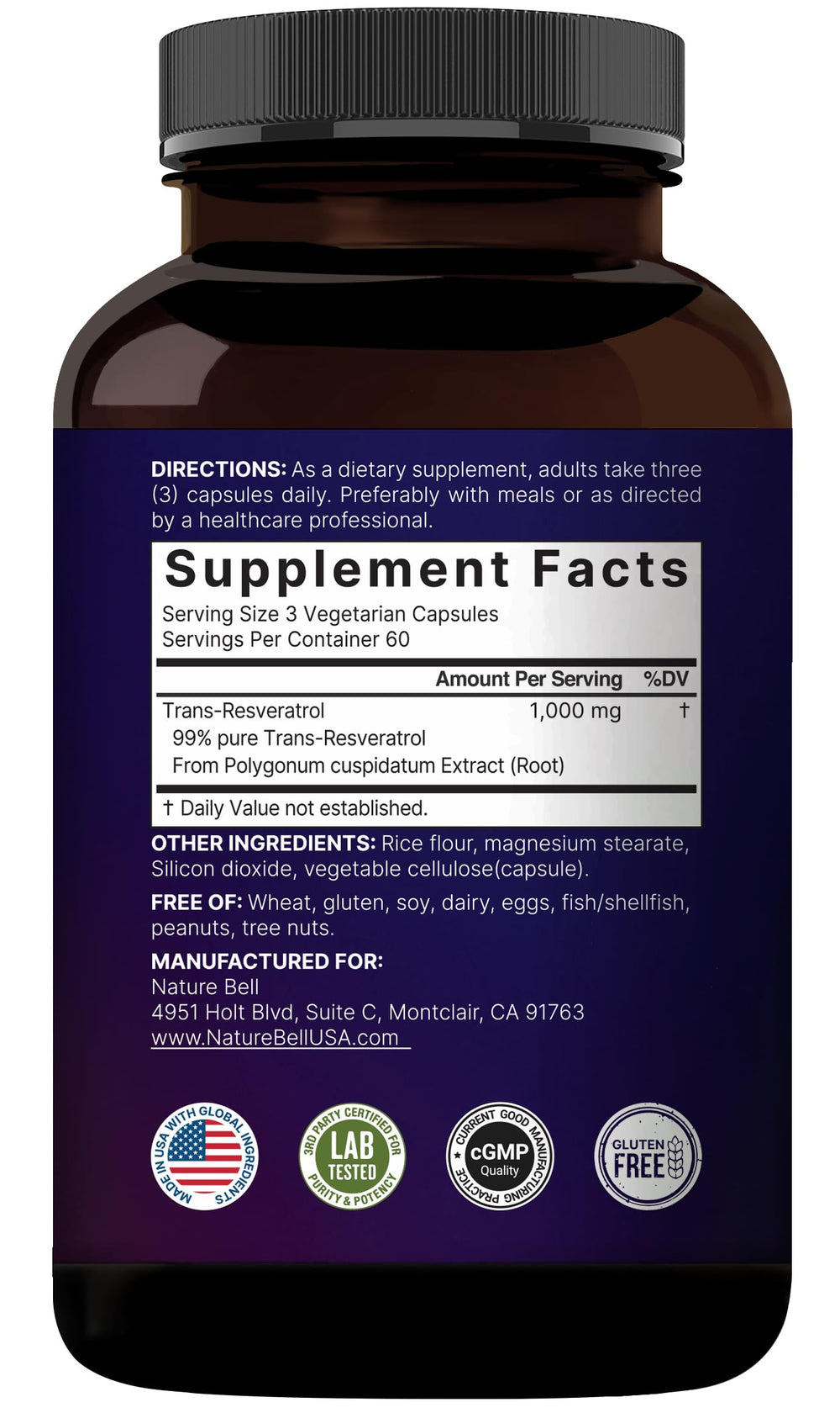 Nutrition and ingredients panel on back label