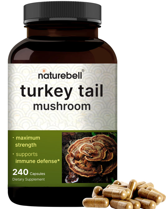 NatureBell Turkey Tail Mushroom capsules bottle, 240-count