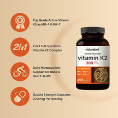 Close-up of NatureBell K2 240-cap bottle capsules