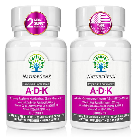 Front view of NatureGenX ADK Vitamin Supplement bottle