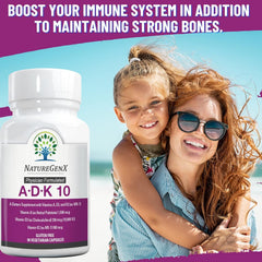 NatureGenX ADK10 capsules in glass, small plant-based formula for daily use.