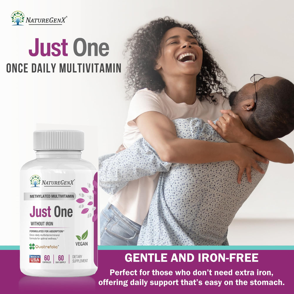NatureGenX Just One Daily box highlights 27 nutrients in one capsule.