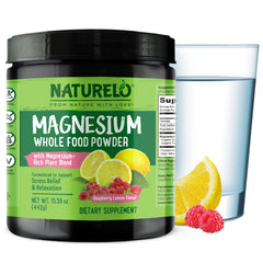 Naturelo Magnesium Powder Raspberry Lemon bottle, 85 servings, 15oz