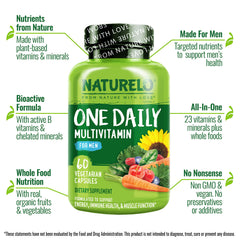 Label showing Non-GMO, vegan and gluten-free on Naturelo multivitamin