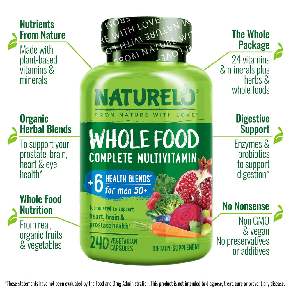NATURELO multivitamin capsules close-up emphasizes easy-to-swallow plant-based capsules