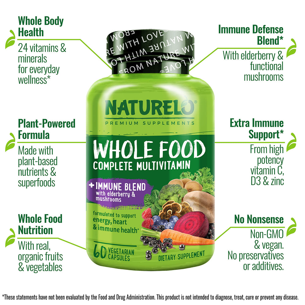 Back label showing supplement facts on NATURELO bottle