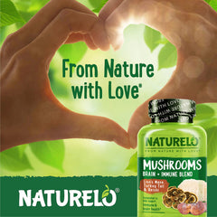 Vegan-friendly Naturelo mushroom supplement capsules