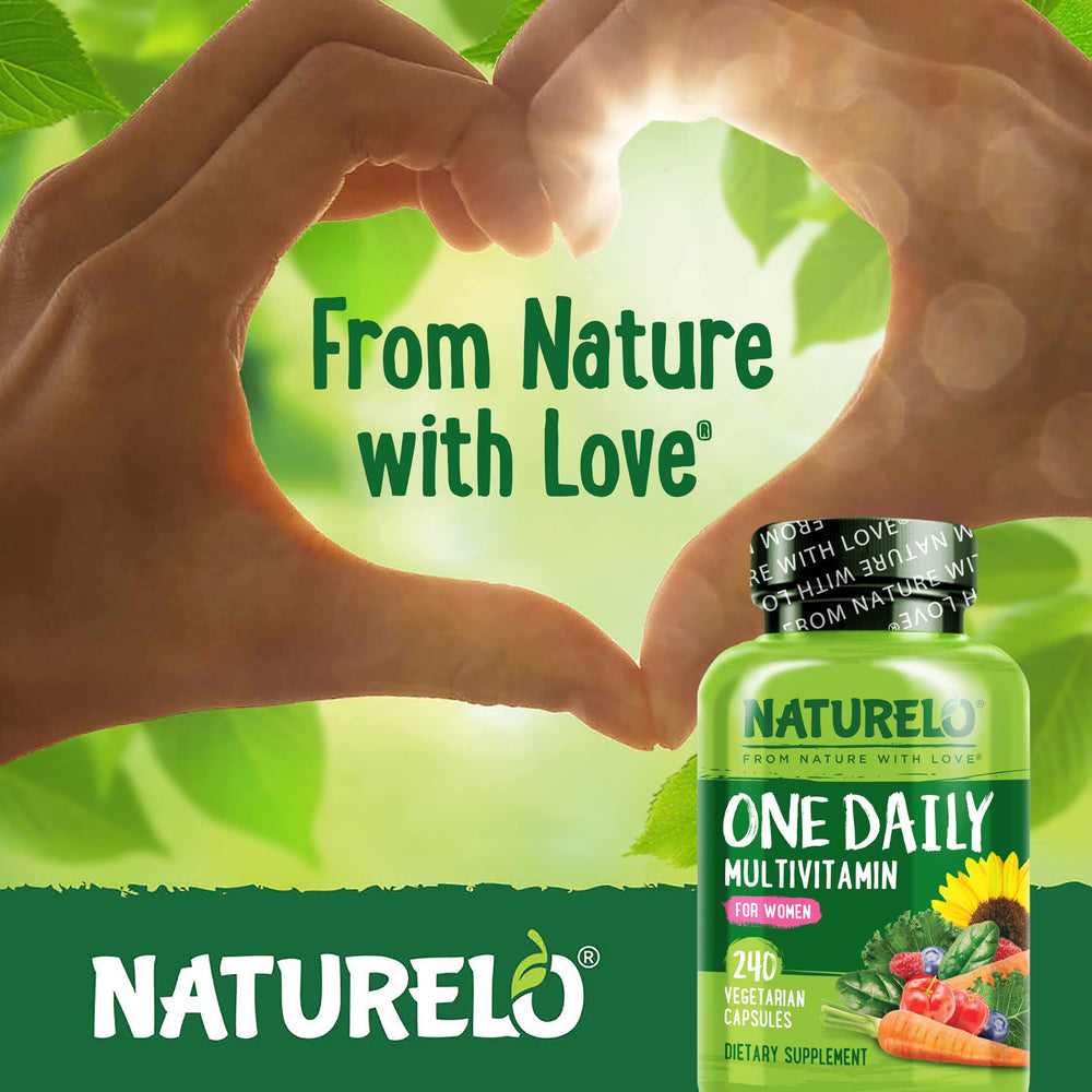 NATURELO One Daily Multivitamin for Women chelated zinc and selenium for absorption.