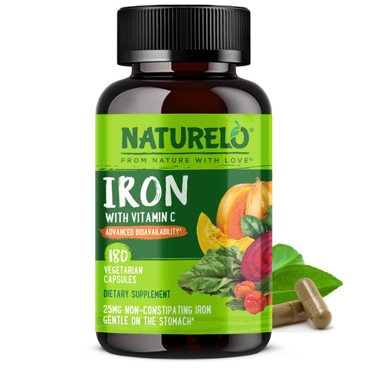 Naturelo Vegan Iron Supplement with acerola vitamin C and 180 mini capsules