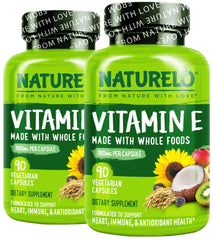 Front view of Naturelo Vitamin E bottle from organic whole foods