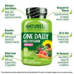 Naturelo women's multivitamin bottle with label close-up