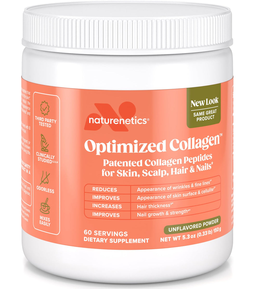 Naturenetics Hair, Skin & Nails Collagen Peptides bottle with scoop